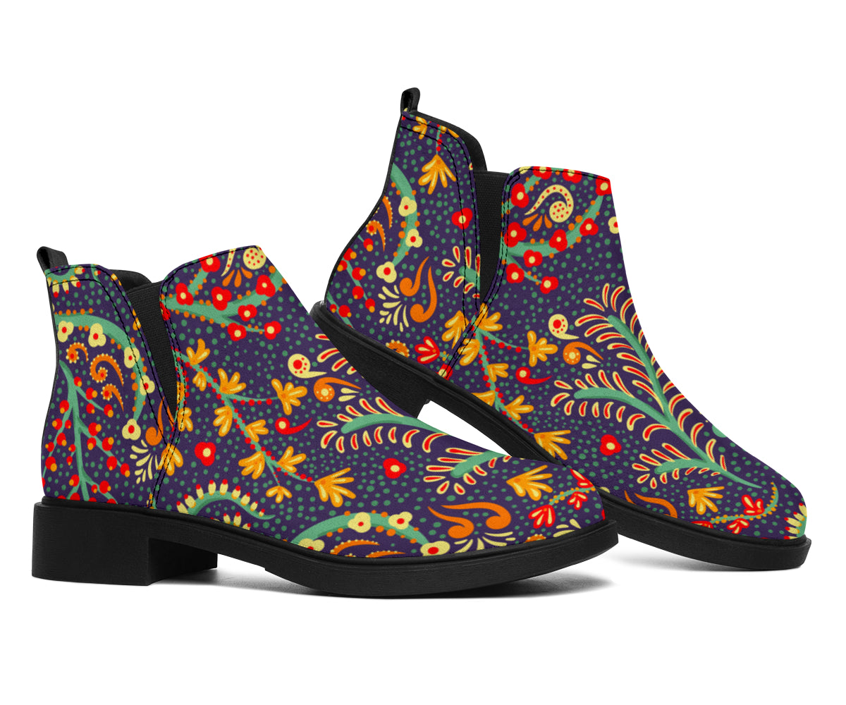 Mandala Floral Bohemian Pattern Print Flat Ankle Boots