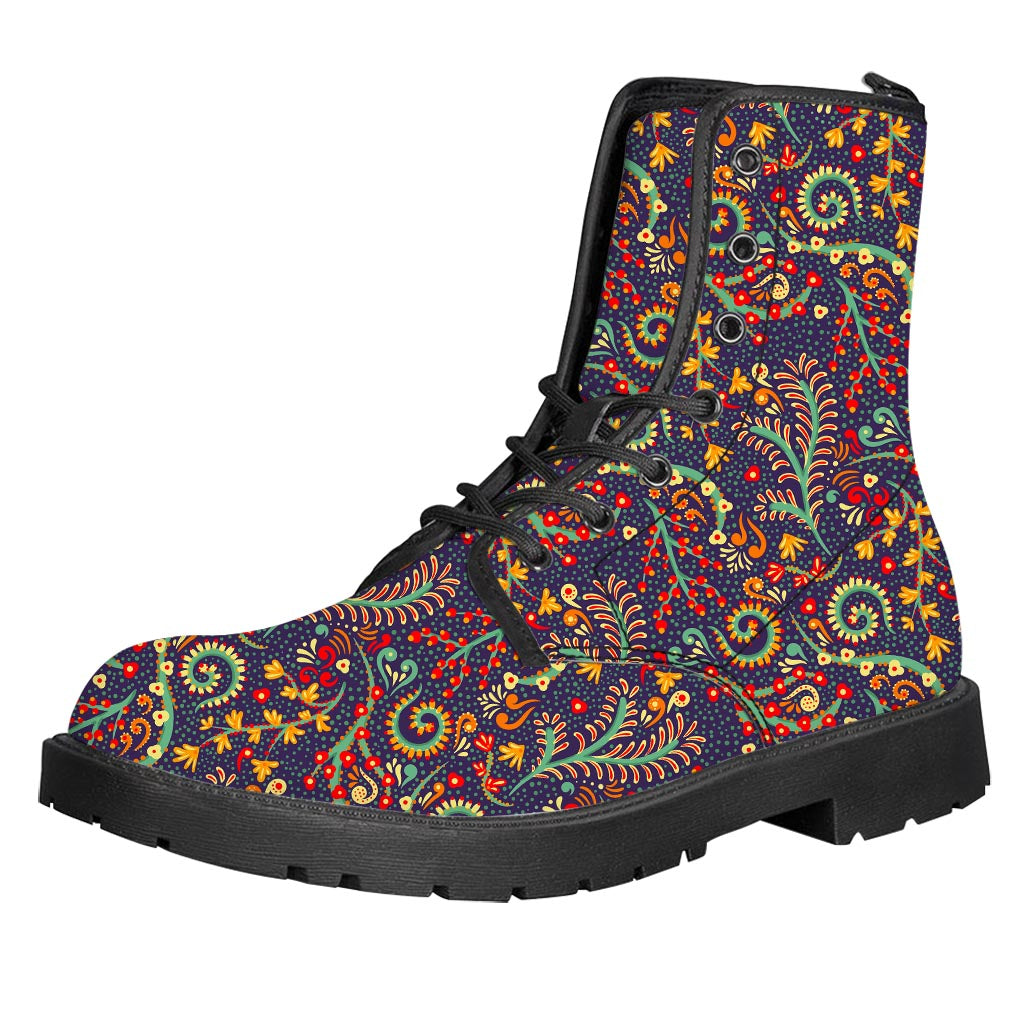 Mandala Floral Bohemian Pattern Print Leather Boots