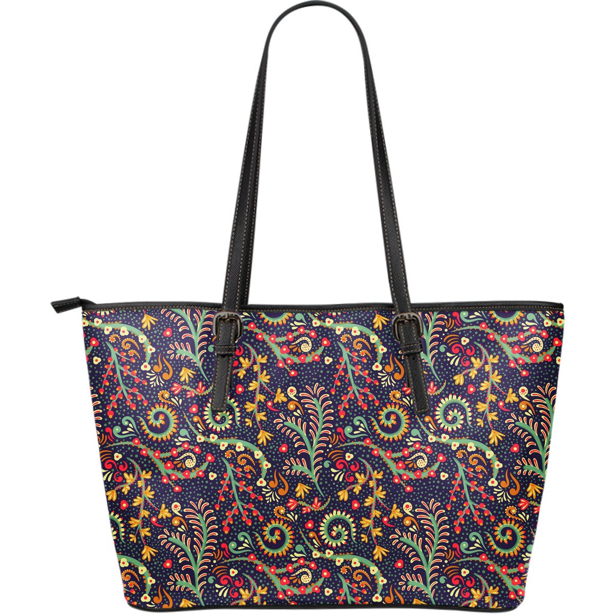 Mandala Floral Bohemian Pattern Print Leather Tote Bag