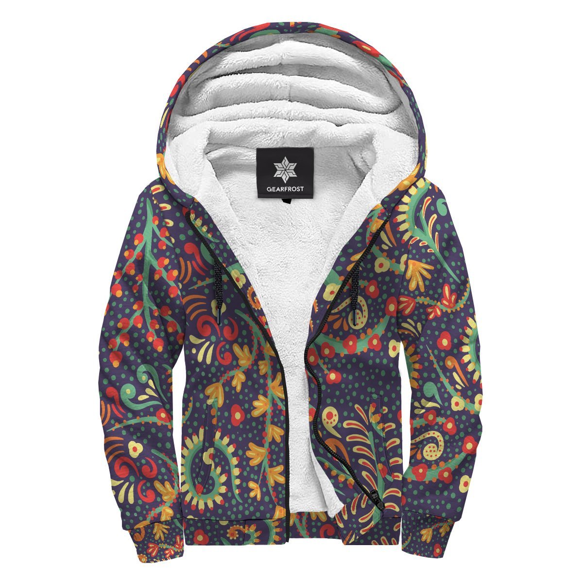 Mandala Floral Bohemian Pattern Print Sherpa Lined Fleece Hoodie