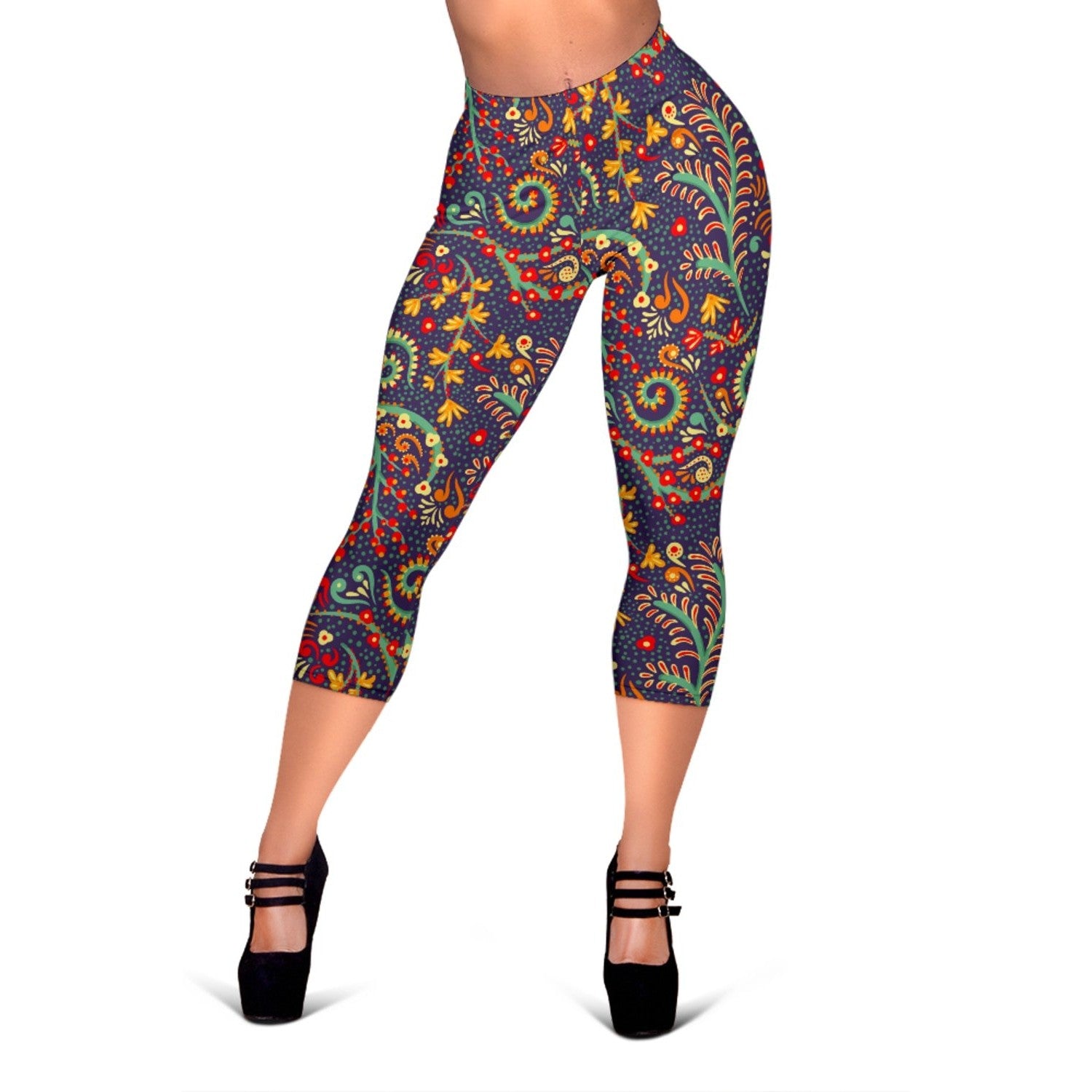 Mandala Floral Bohemian Pattern Print Women's Capri Leggings