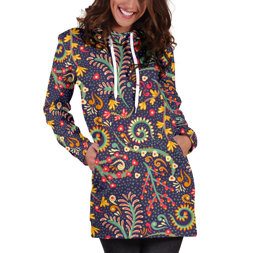 Mandala Floral Bohemian Pattern Print Women's Pullover Hoodie Dress