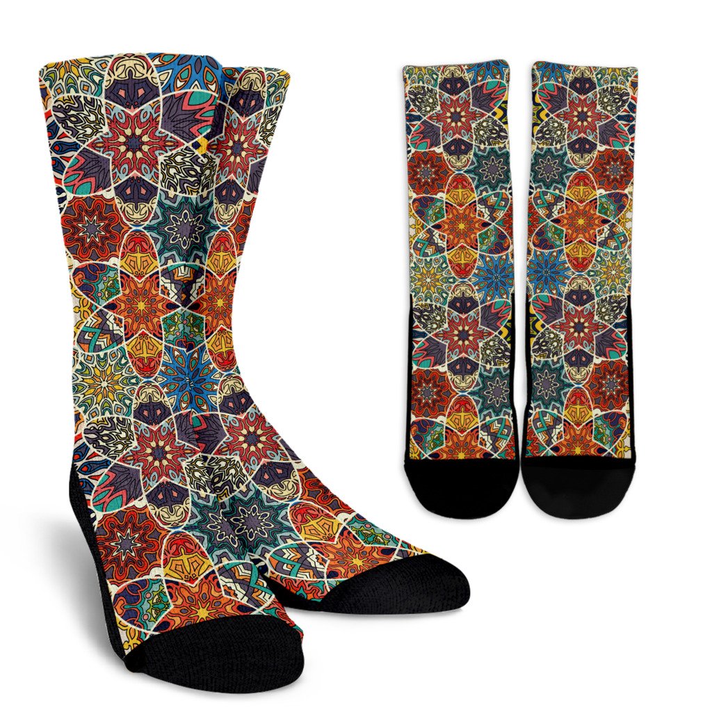 Mandala Star Bohemian Pattern Print Crew Socks