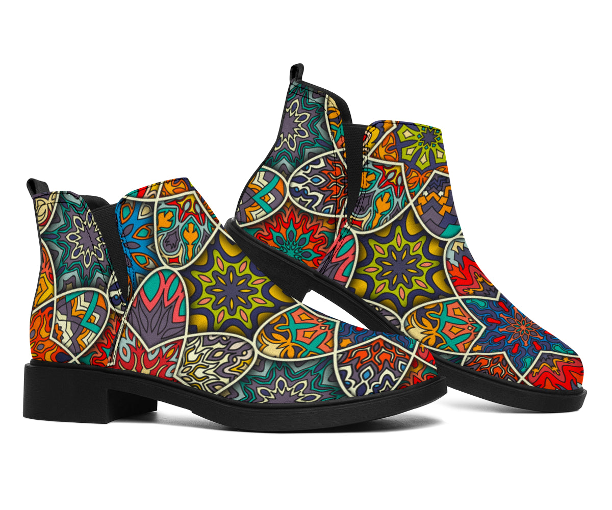 Mandala Star Bohemian Pattern Print Flat Ankle Boots