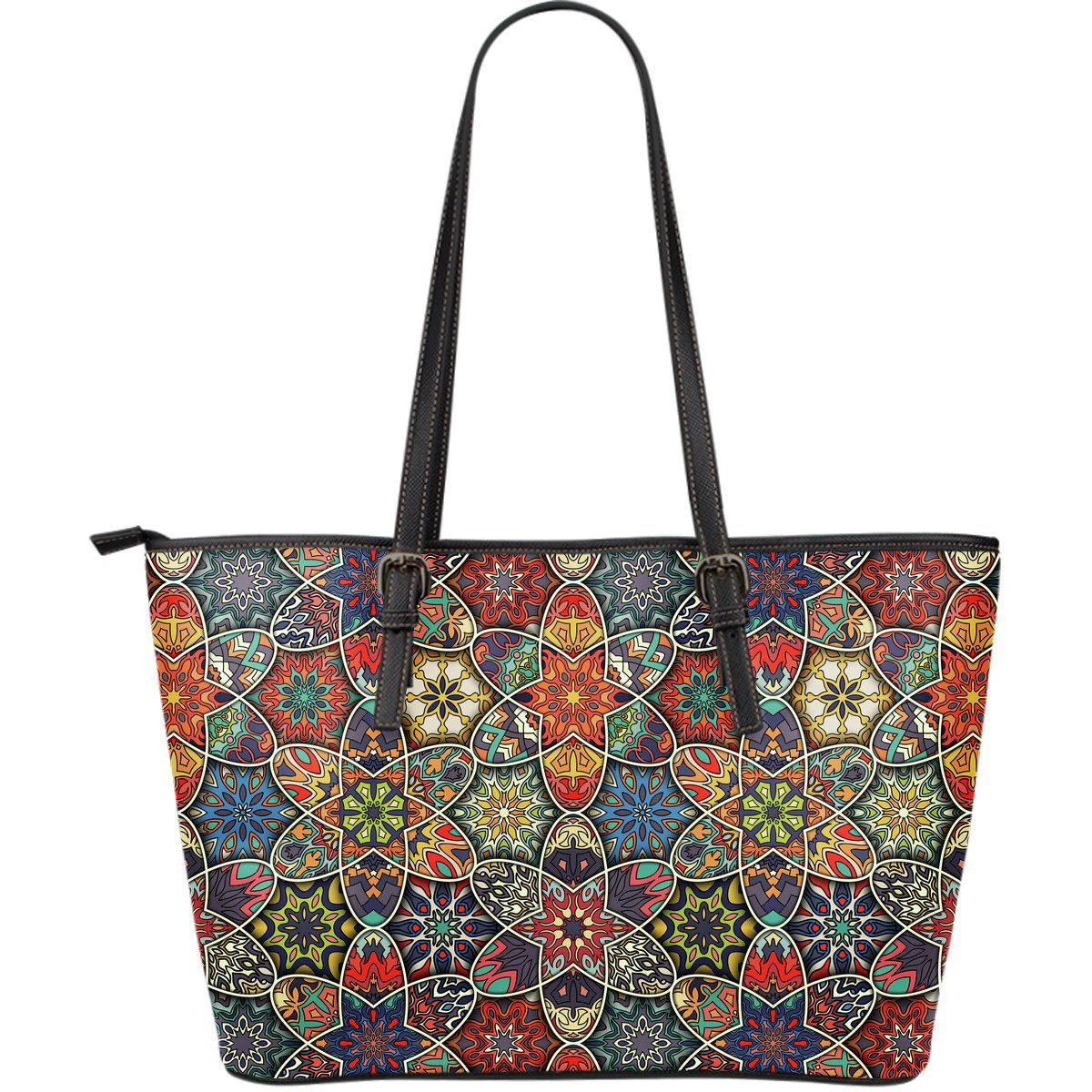 Mandala Star Bohemian Pattern Print Leather Tote Bag