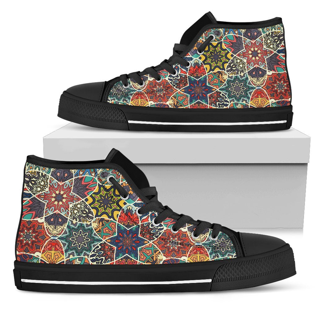 Mandala Star Bohemian Pattern Print Men's High Top Shoes