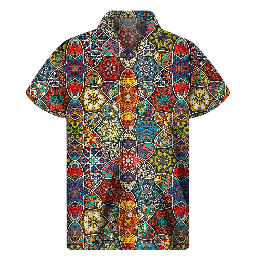 Mandala Star Bohemian Pattern Print Men's Short Sleeve Shirt