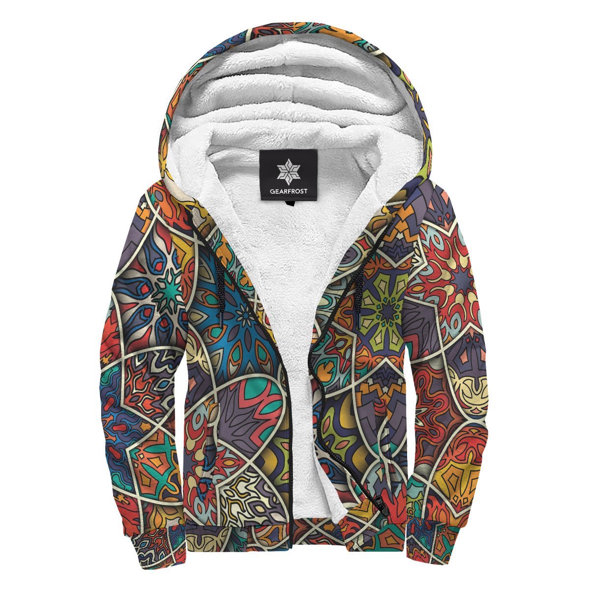 Mandala Star Bohemian Pattern Print Sherpa Lined Fleece Hoodie