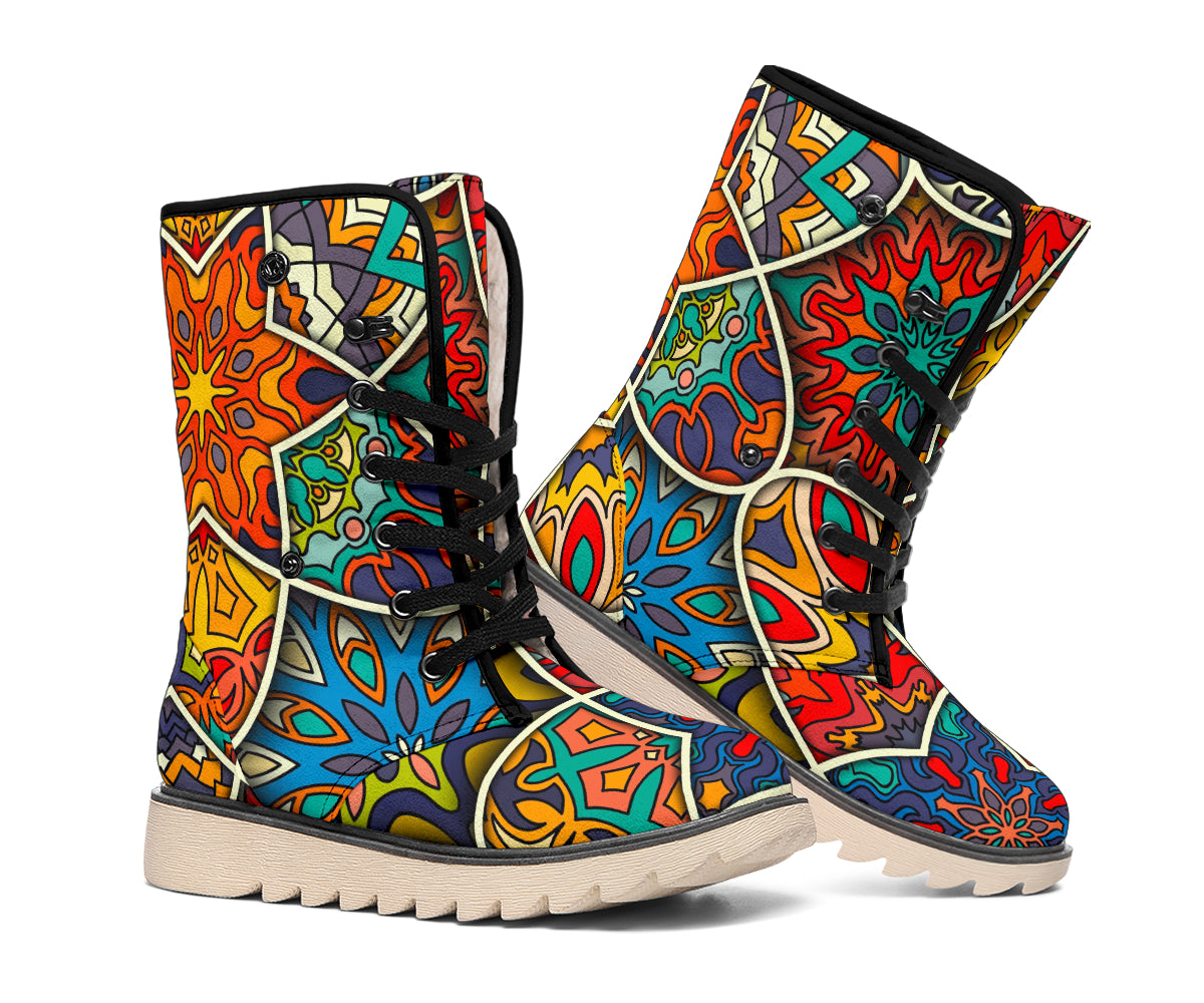 Mandala Star Bohemian Pattern Print Winter Boots