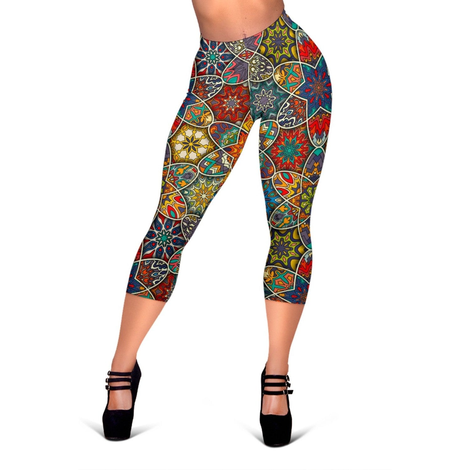 Mandala Star Bohemian Pattern Print Women's Capri Leggings