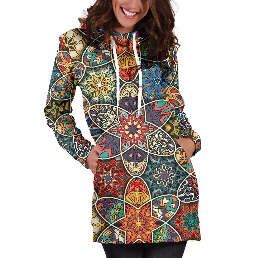 Mandala Star Bohemian Pattern Print Women's Pullover Hoodie Dress