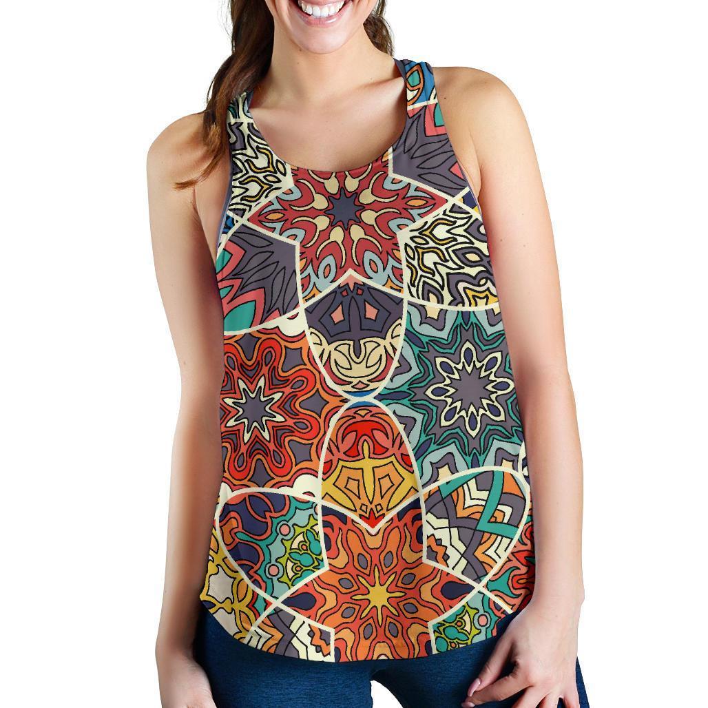 Mandala Star Bohemian Pattern Print Women's Racerback Tank Top