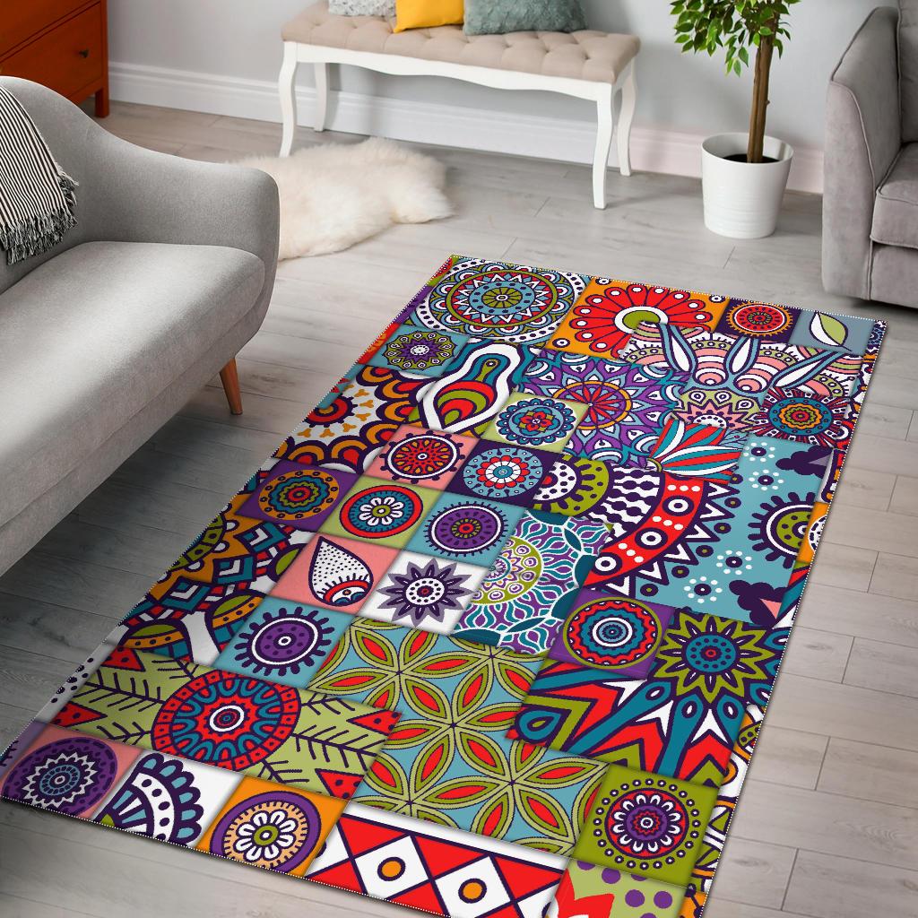 Mandala Tile Bohemian Pattern Print Area Rug