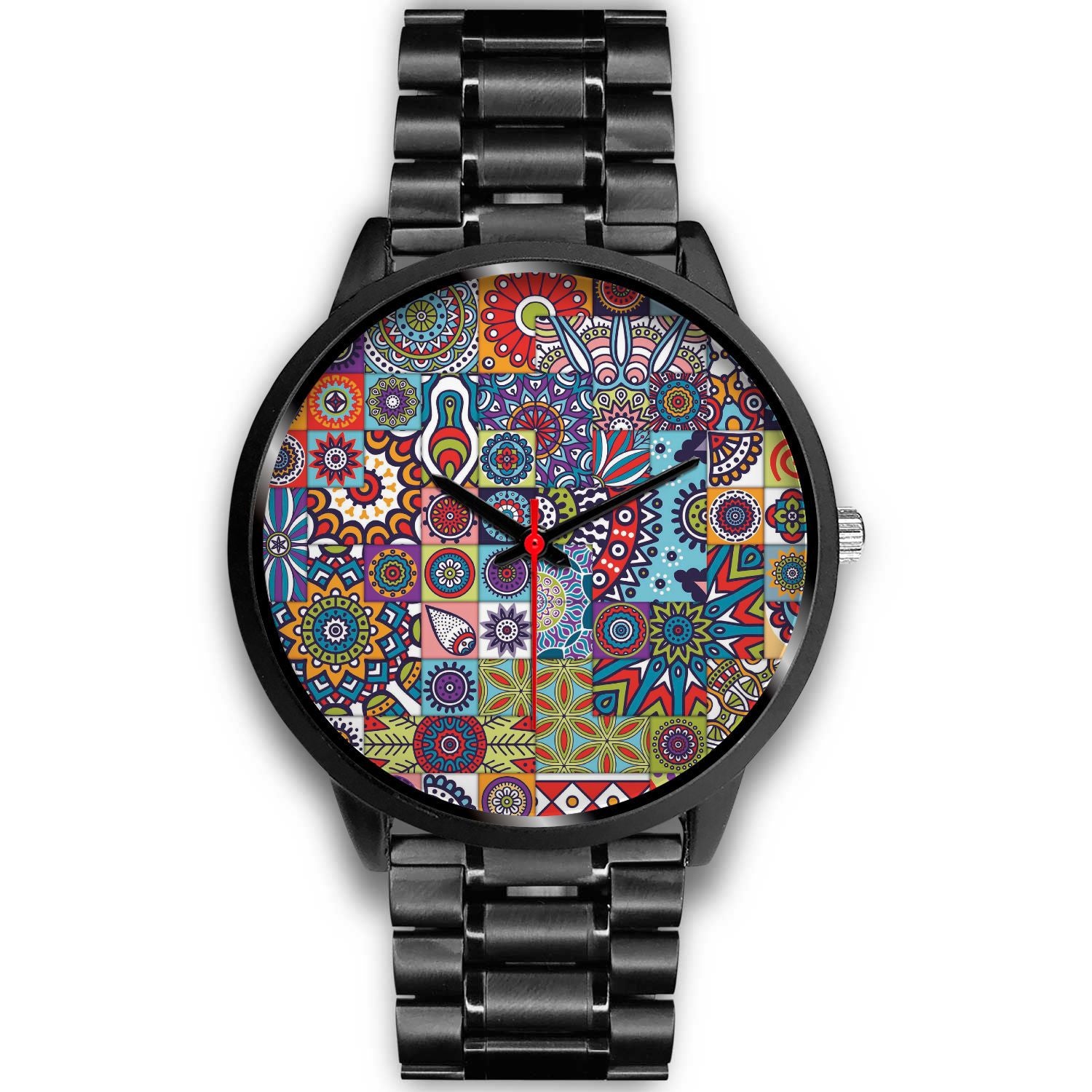 Mandala Tile Bohemian Pattern Print Black Watch