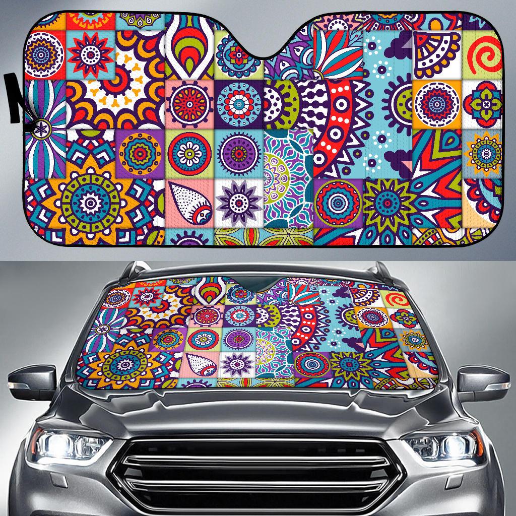 Mandala Tile Bohemian Pattern Print Car Sun Shade