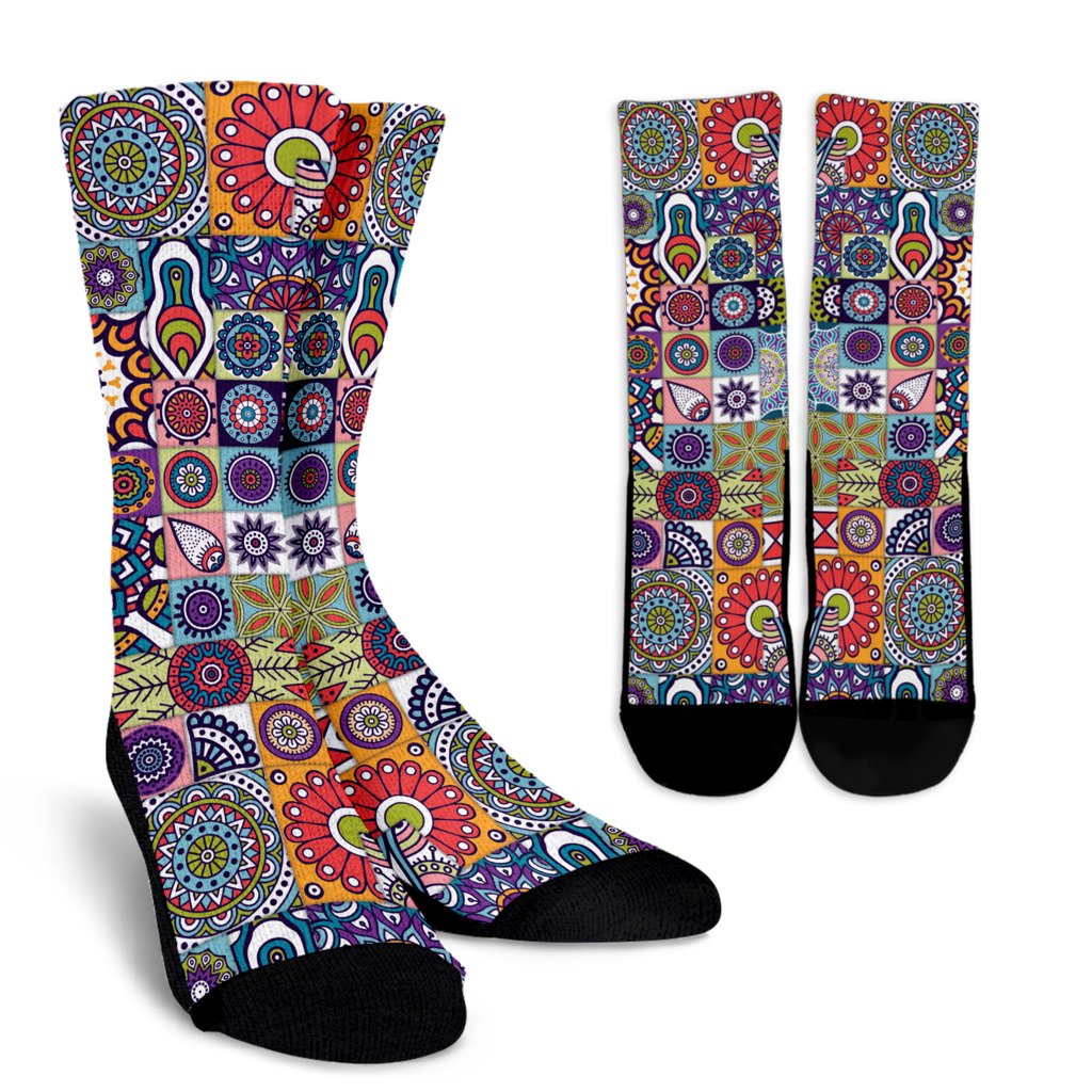 Mandala Tile Bohemian Pattern Print Crew Socks