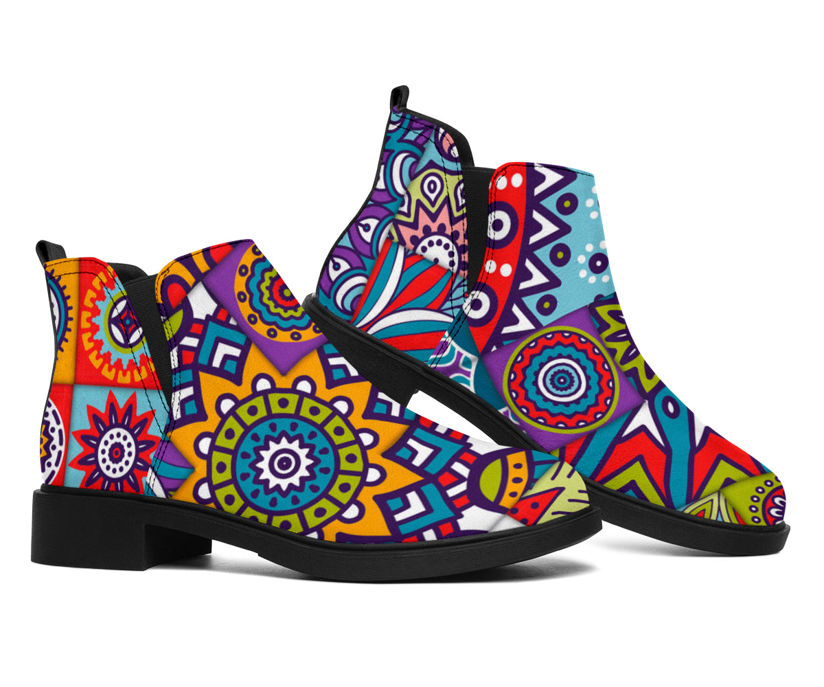 Mandala Tile Bohemian Pattern Print Flat Ankle Boots