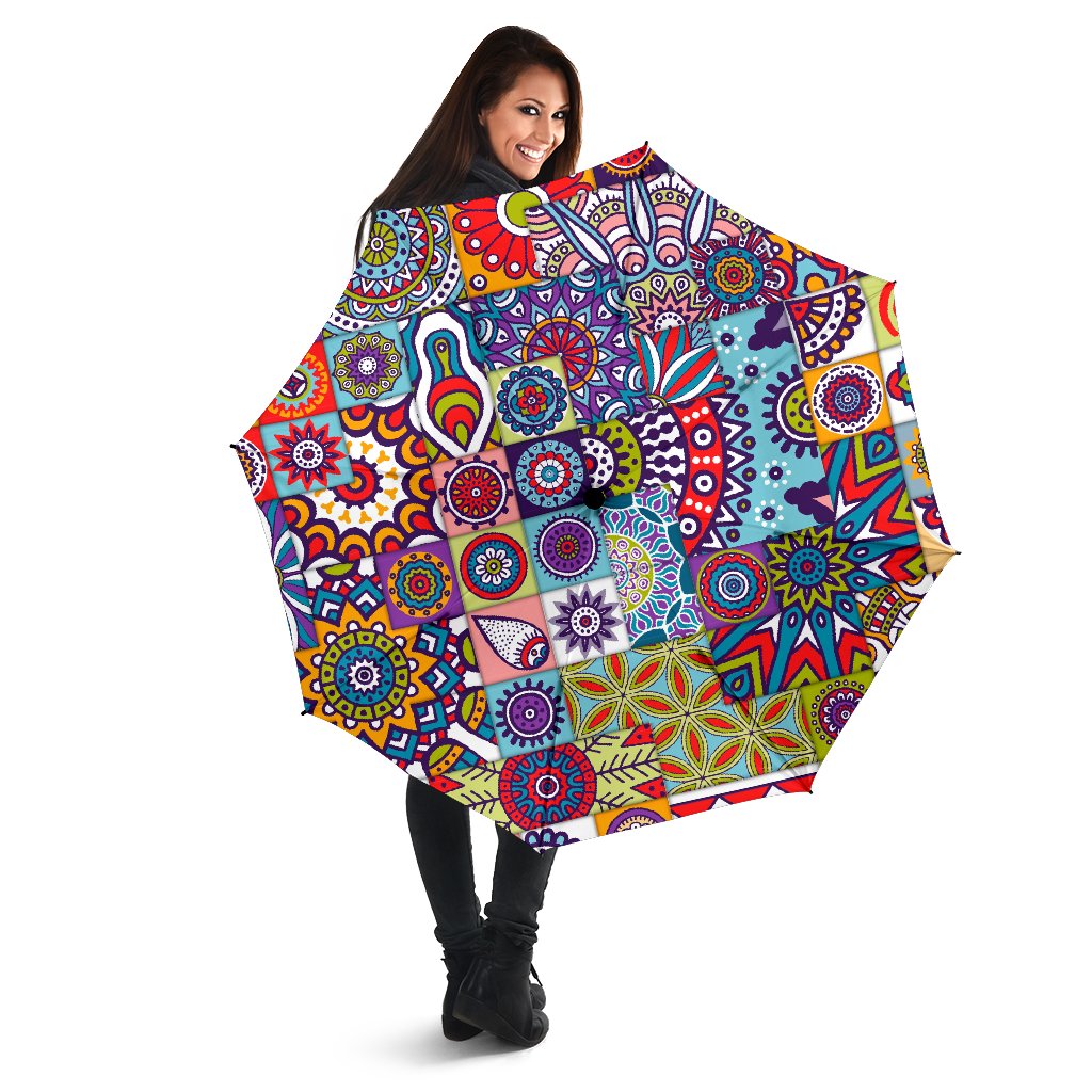 Mandala Tile Bohemian Pattern Print Foldable Umbrella