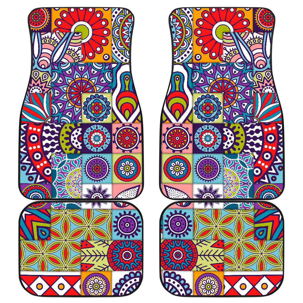 Mandala Tile Bohemian Pattern Print Front and Back Car Floor Mats