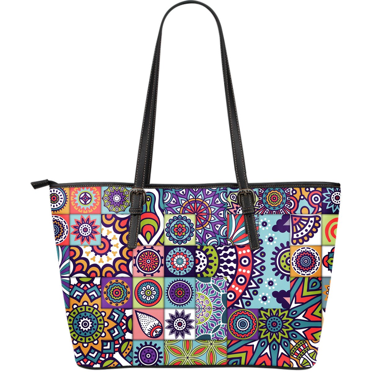 Mandala Tile Bohemian Pattern Print Leather Tote Bag