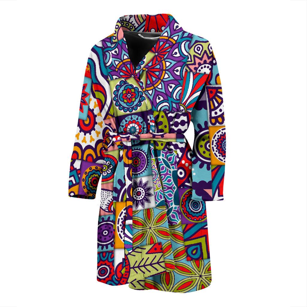 Mandala Tile Bohemian Pattern Print Men's Bathrobe