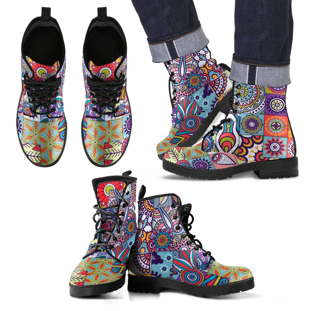 Mandala Tile Bohemian Pattern Print Men's Boots