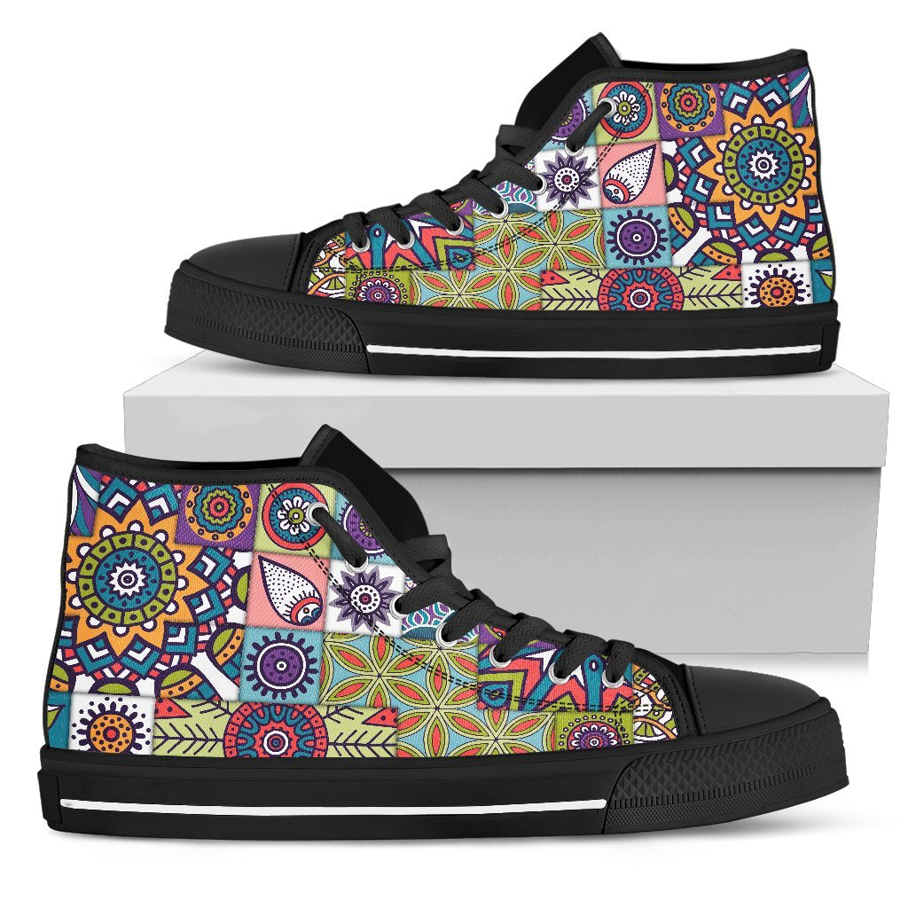 Mandala Tile Bohemian Pattern Print Men's High Top Shoes