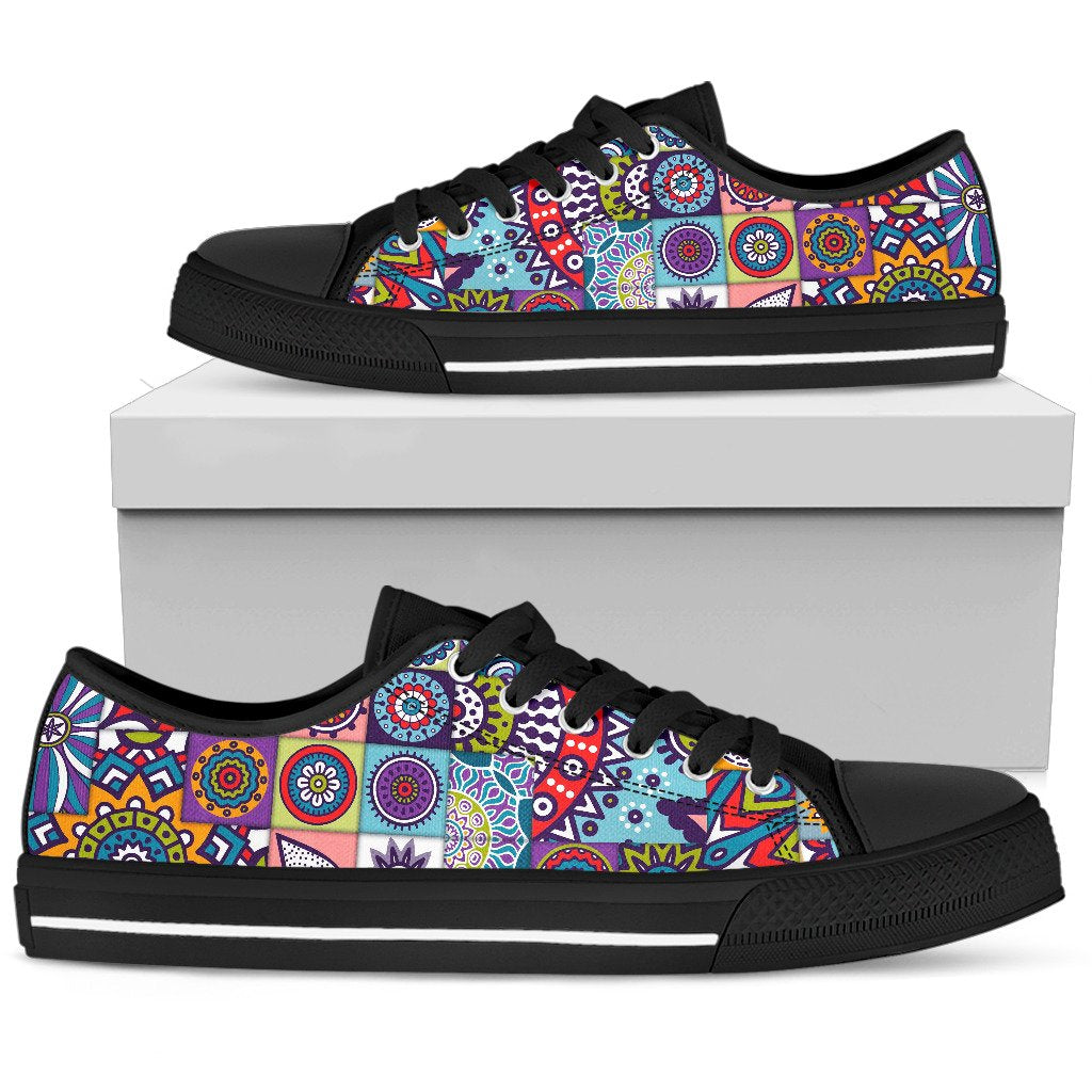 Mandala Tile Bohemian Pattern Print Men's Low Top Shoes