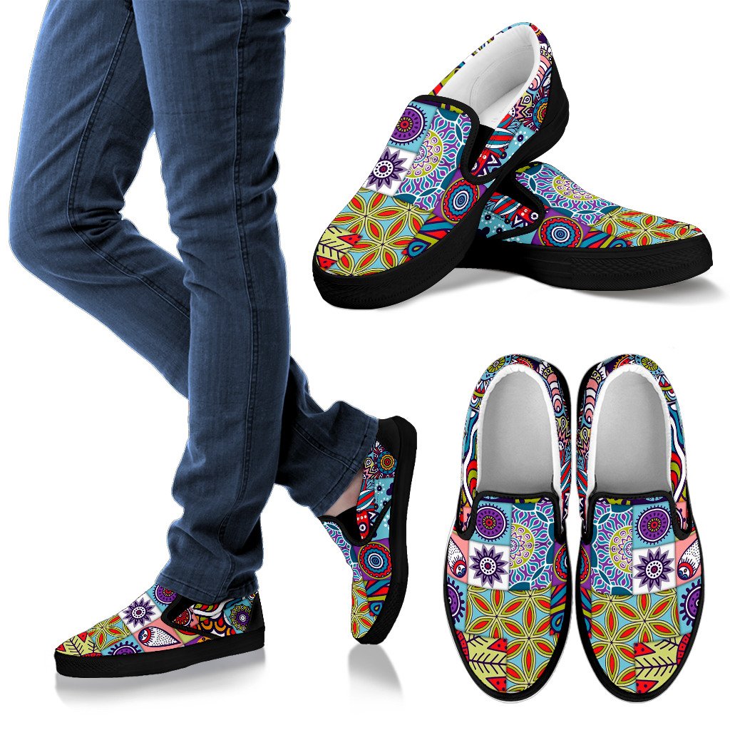 Mandala Tile Bohemian Pattern Print Men's Slip On Shoes