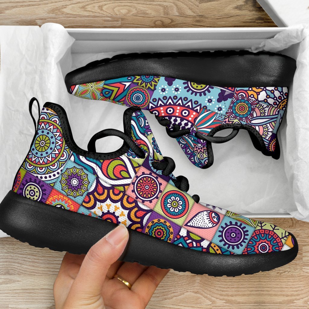 Mandala Tile Bohemian Pattern Print Mesh Knit Shoes