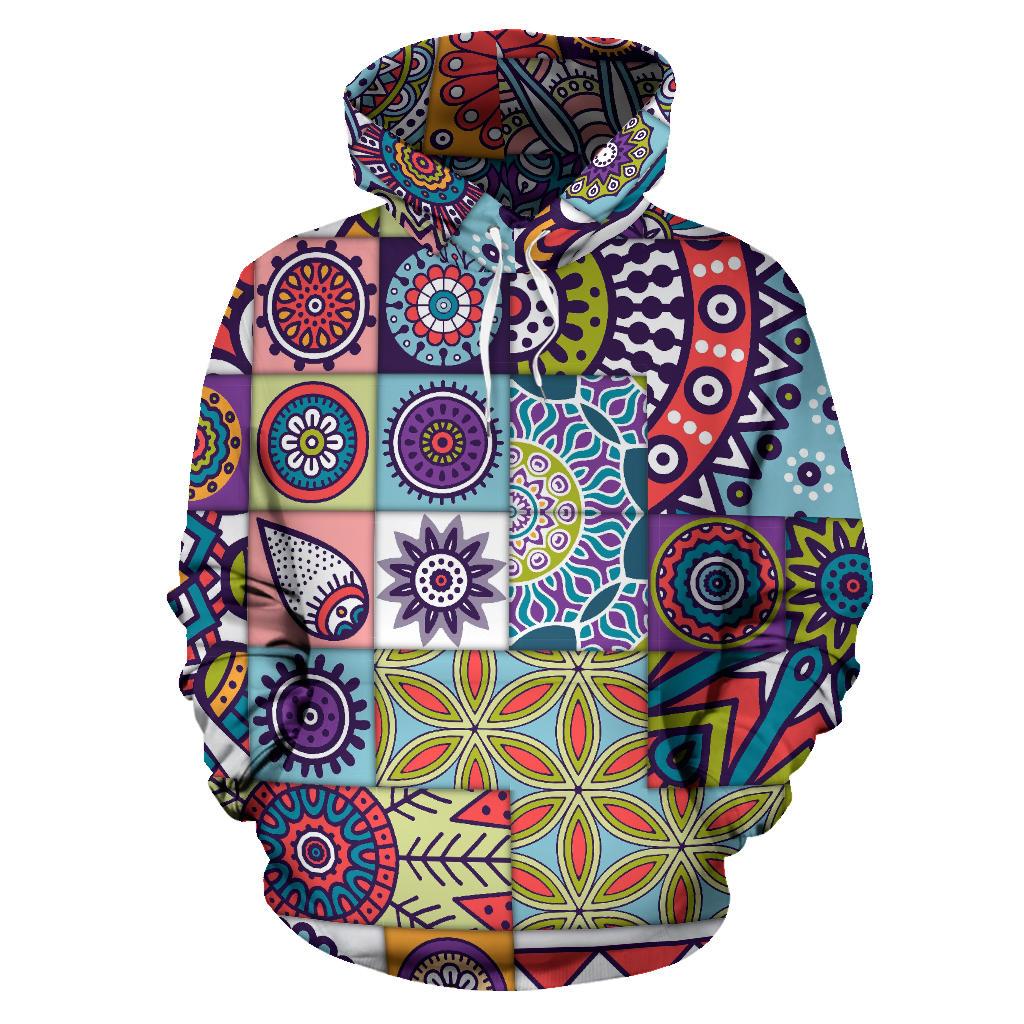 Mandala Tile Bohemian Pattern Print Pullover Hoodie