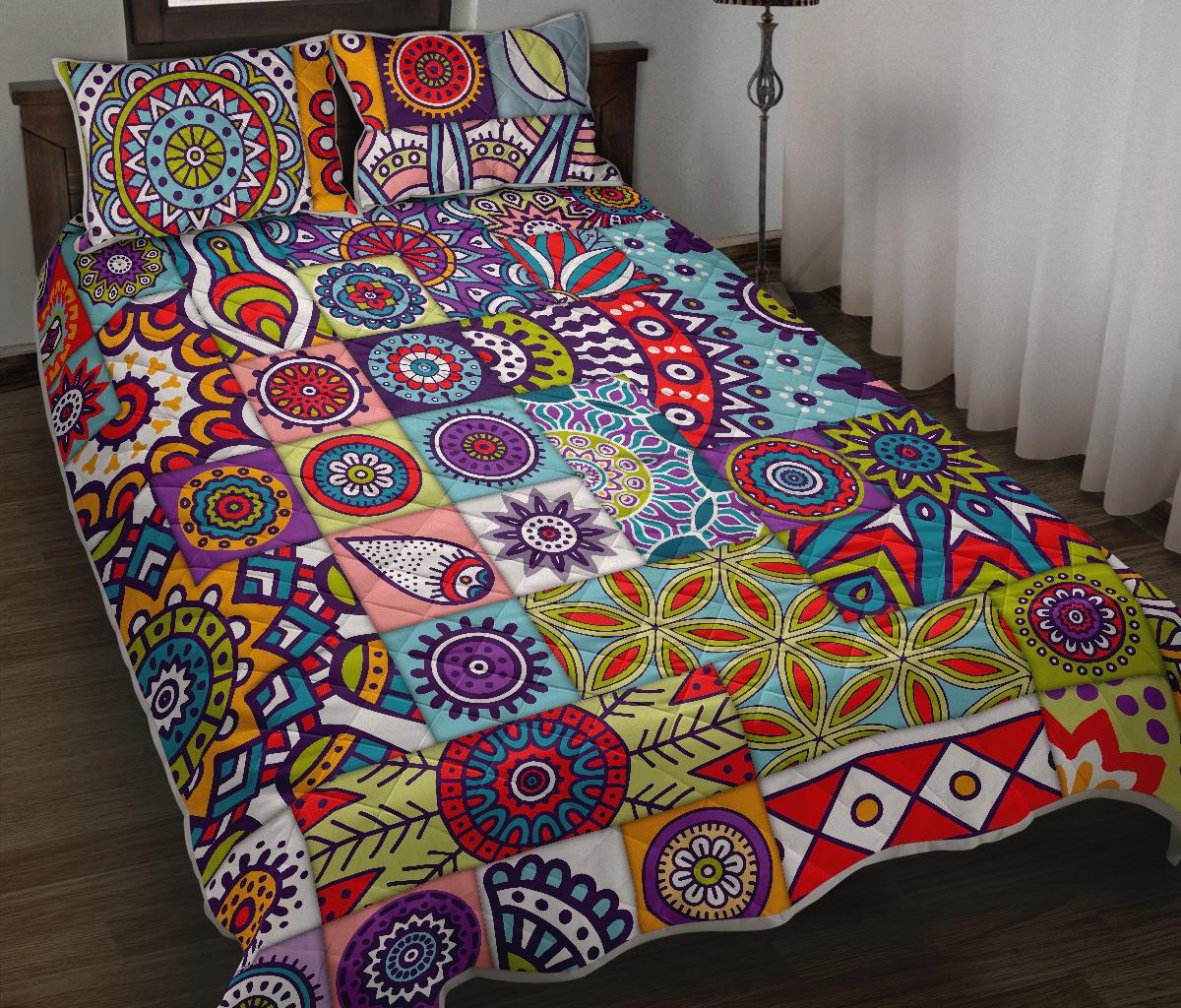 Mandala Tile Bohemian Pattern Print Quilt Bed Set