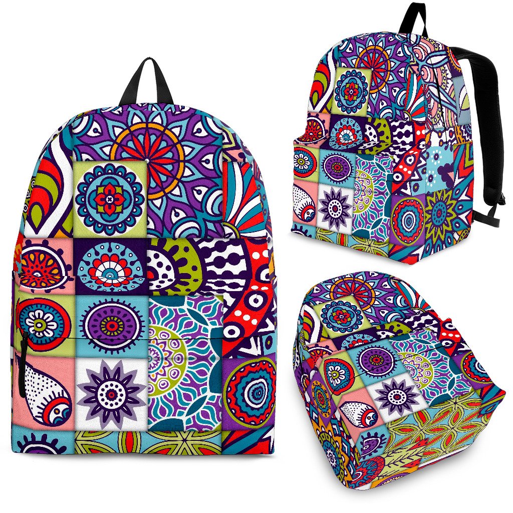 Mandala Tile Bohemian Pattern Print School Backpack