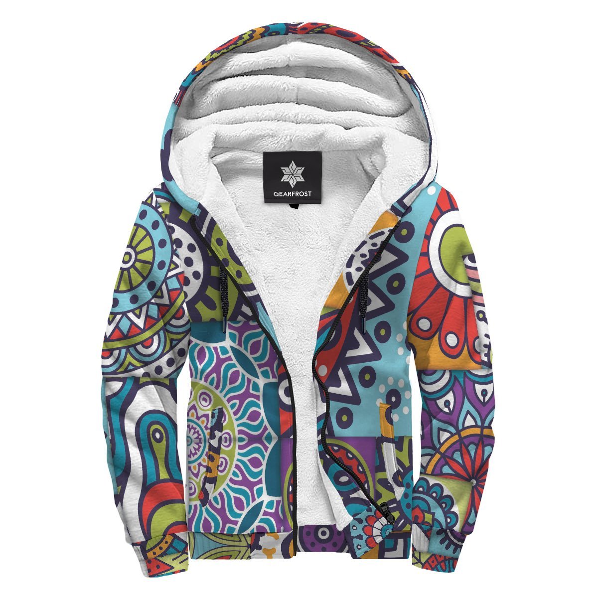 Mandala Tile Bohemian Pattern Print Sherpa Lined Fleece Hoodie