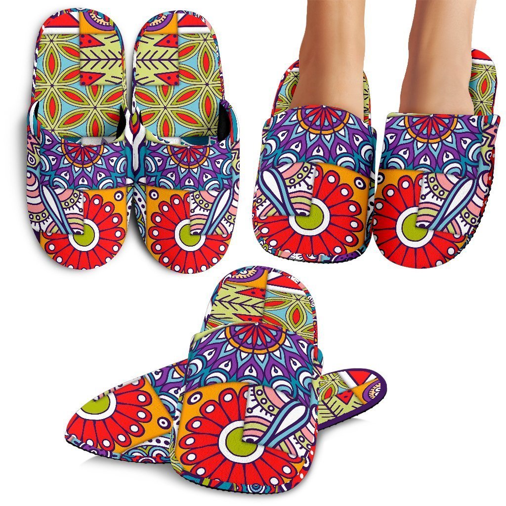 Mandala Tile Bohemian Pattern Print Slippers