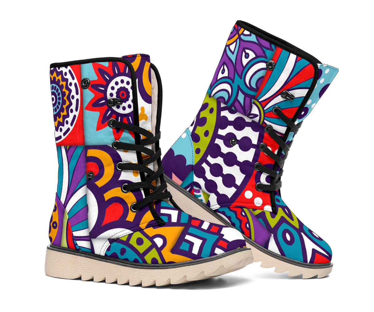 Mandala Tile Bohemian Pattern Print Winter Boots