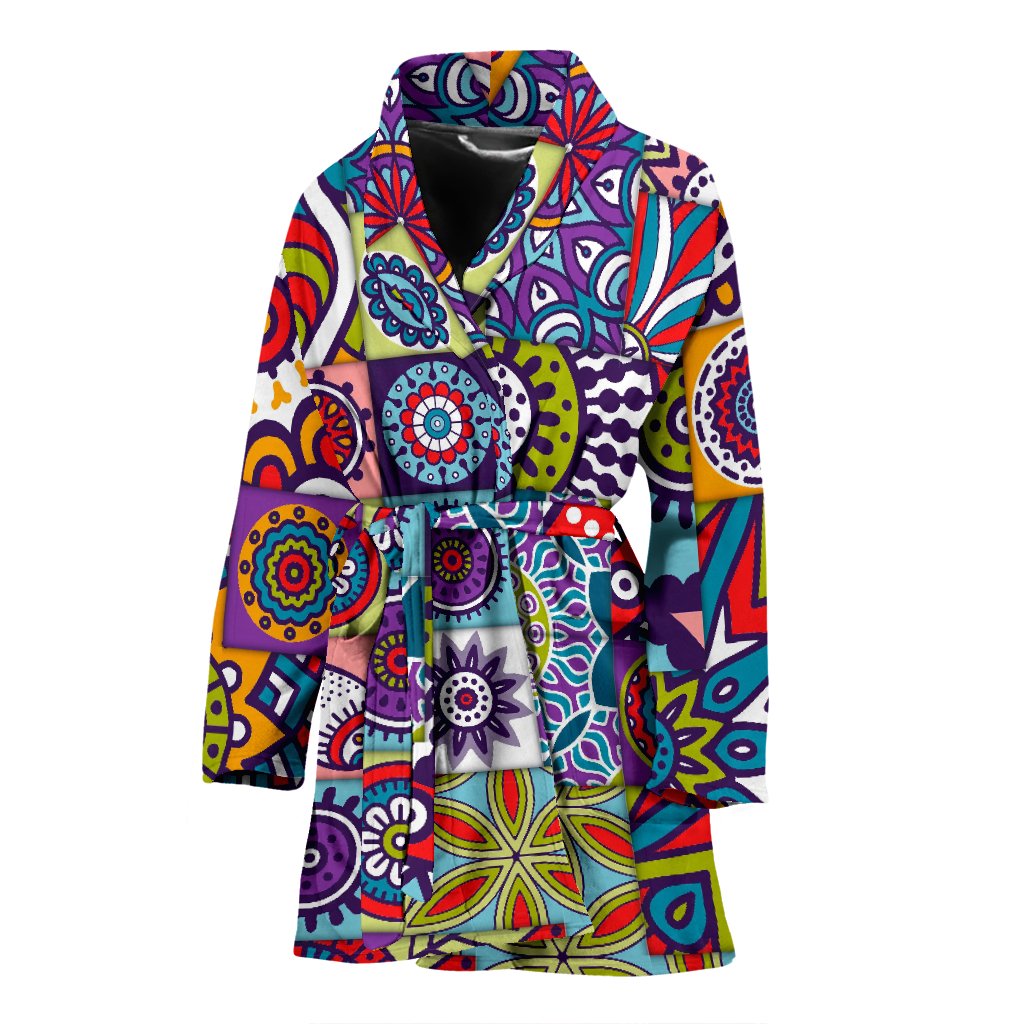 Mandala Tile Bohemian Pattern Print Women's Bathrobe