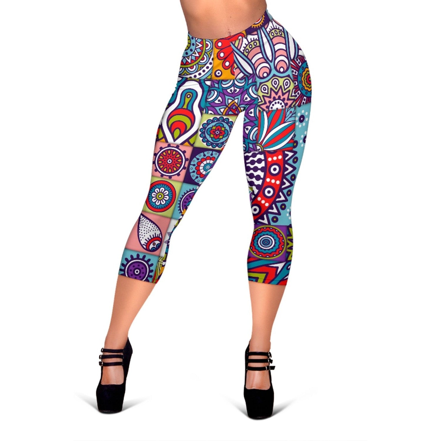 Mandala Tile Bohemian Pattern Print Women's Capri Leggings