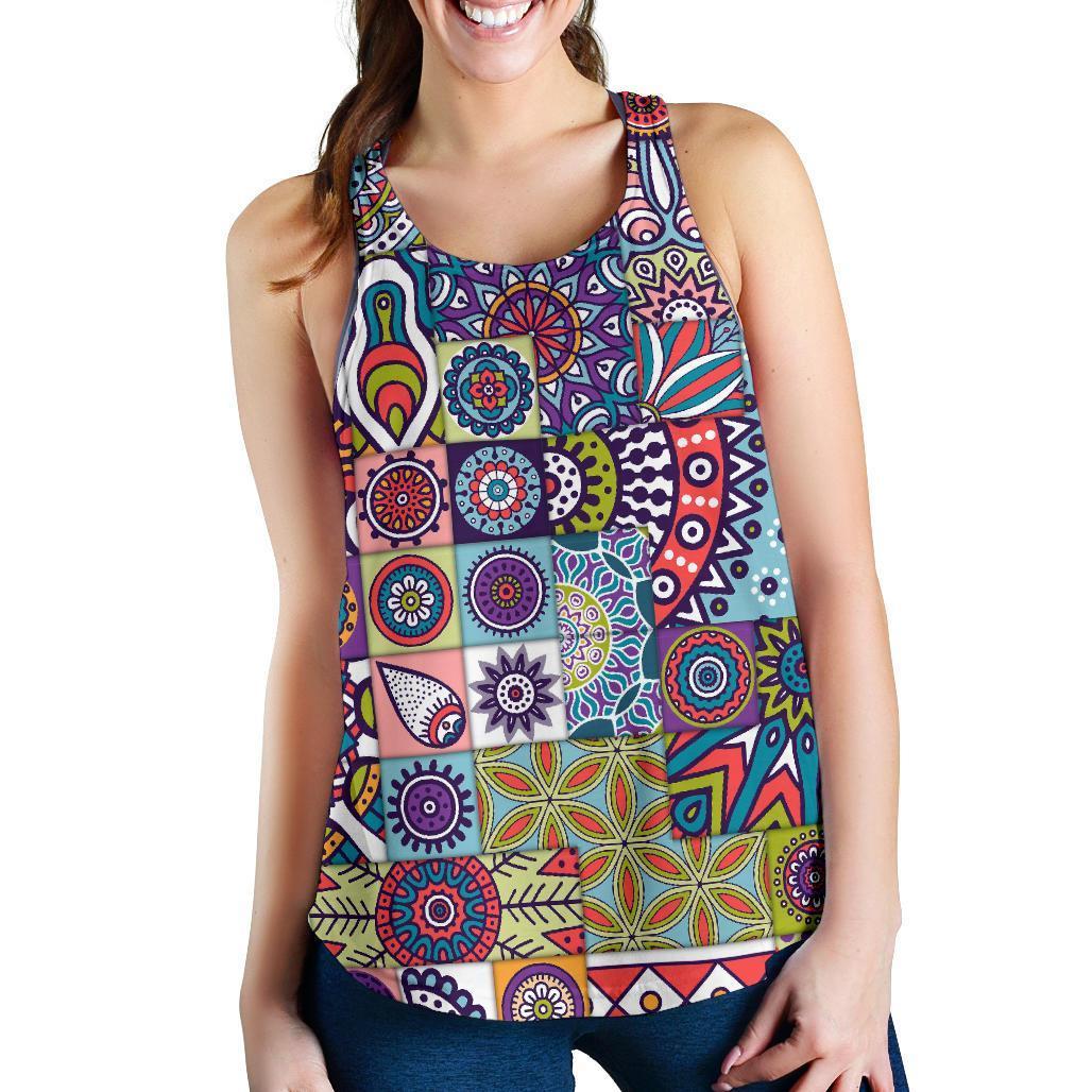 Mandala Tile Bohemian Pattern Print Women's Racerback Tank Top