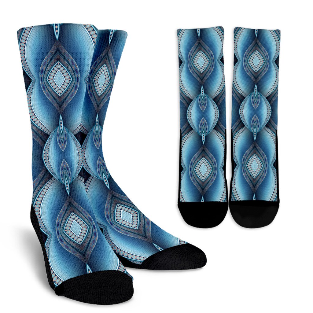 Mandala Waves Bohemian Pattern Print Crew Socks