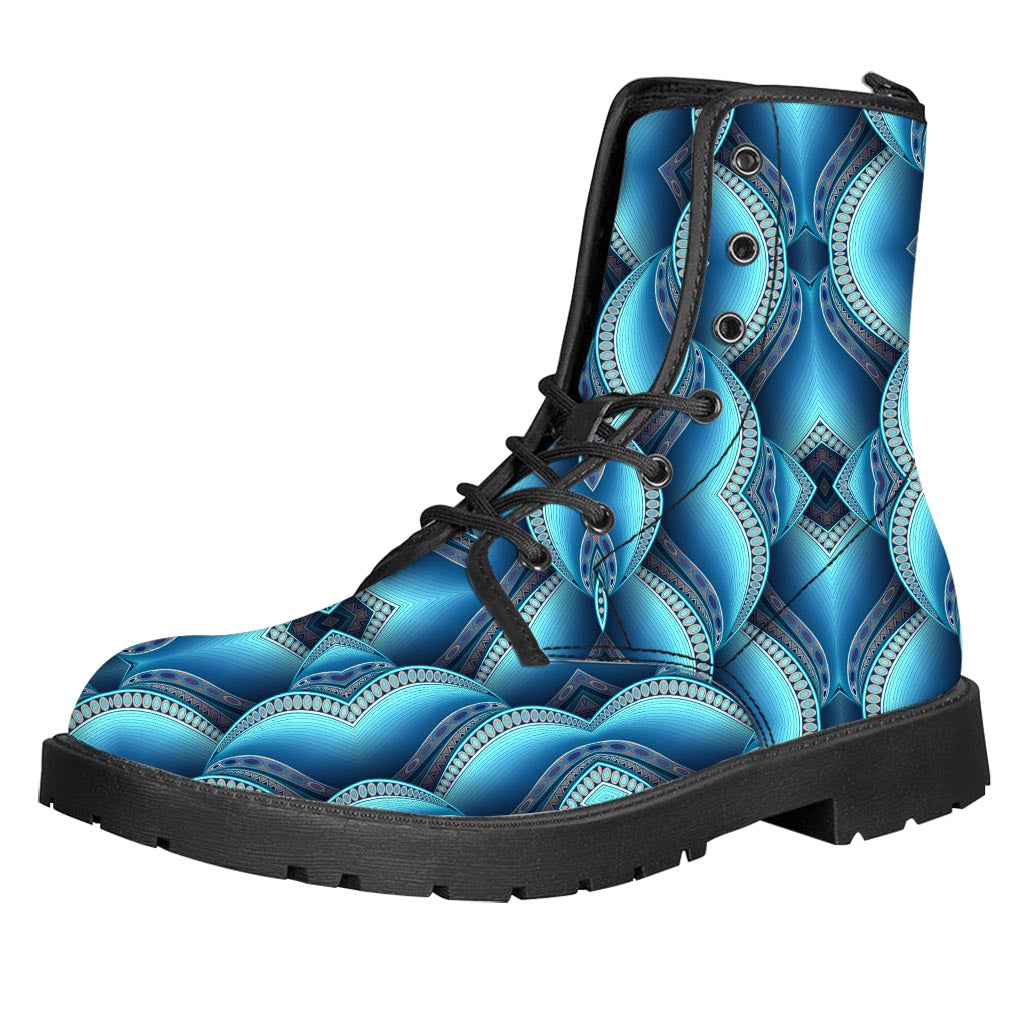 Mandala Waves Bohemian Pattern Print Leather Boots