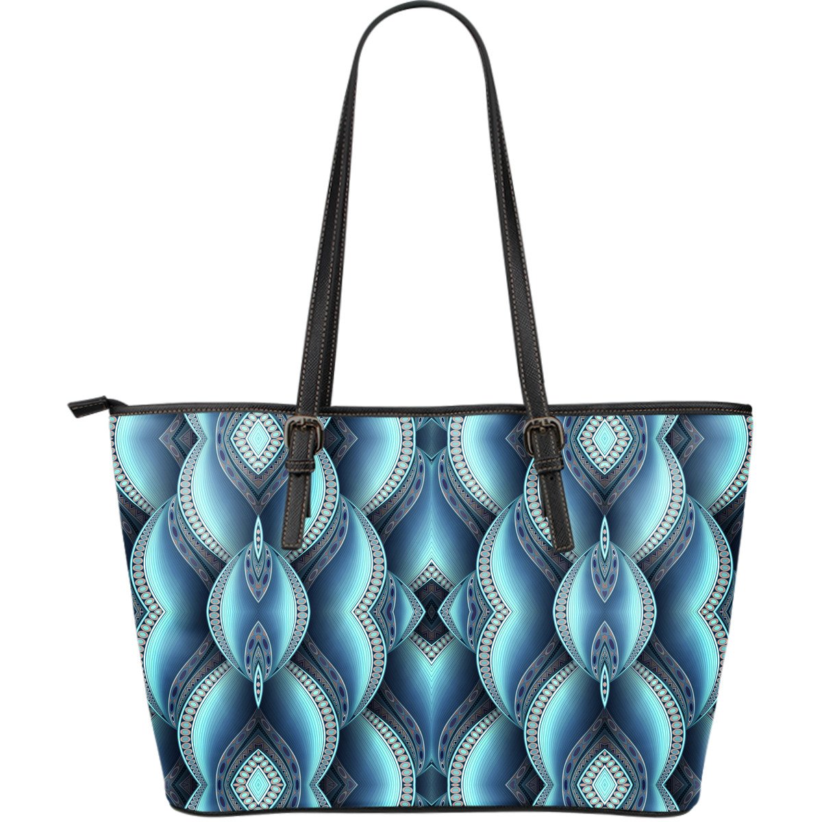 Mandala Waves Bohemian Pattern Print Leather Tote Bag