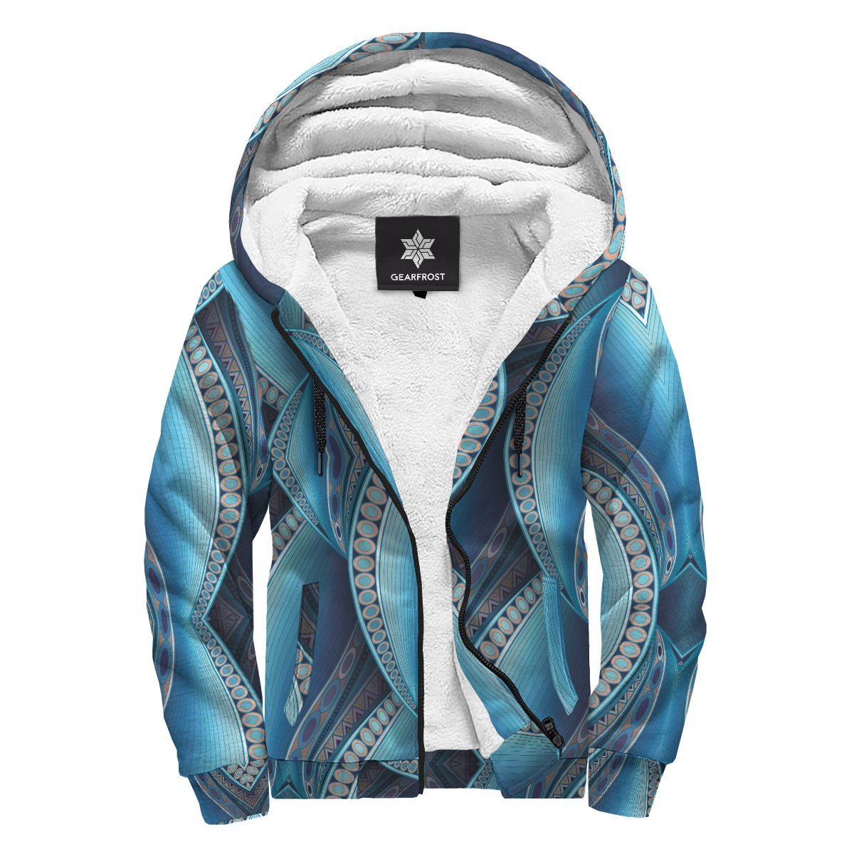 Mandala Waves Bohemian Pattern Print Sherpa Lined Fleece Hoodie