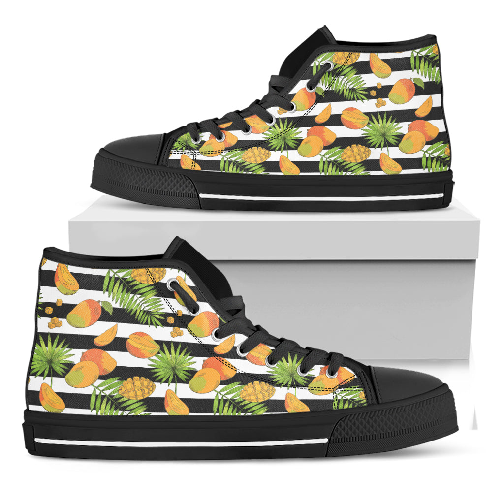 Mango Fruit Striped Pattern Print Black High Top Shoes