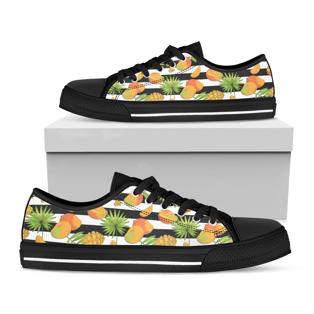 Mango Fruit Striped Pattern Print Black Low Top Shoes