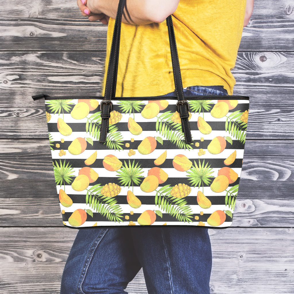 Mango Fruit Striped Pattern Print Leather Tote Bag