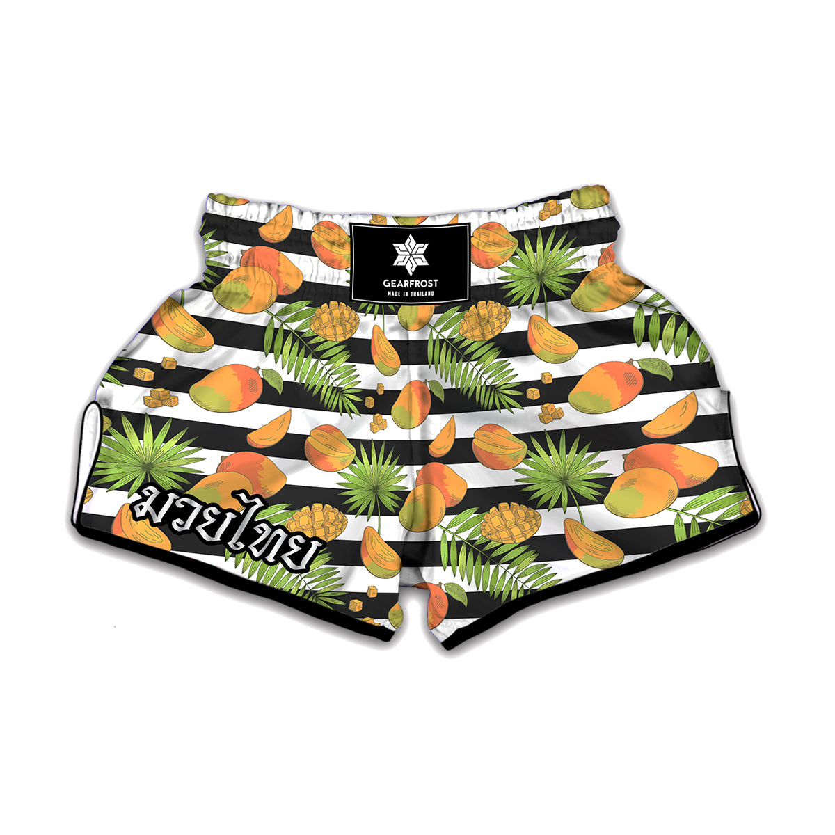 Mango Fruit Striped Pattern Print Muay Thai Boxing Shorts