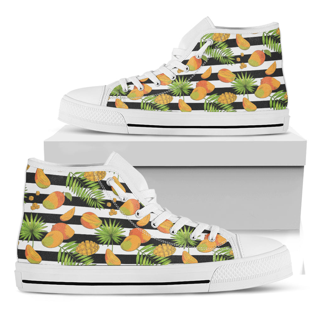 Mango Fruit Striped Pattern Print White High Top Shoes