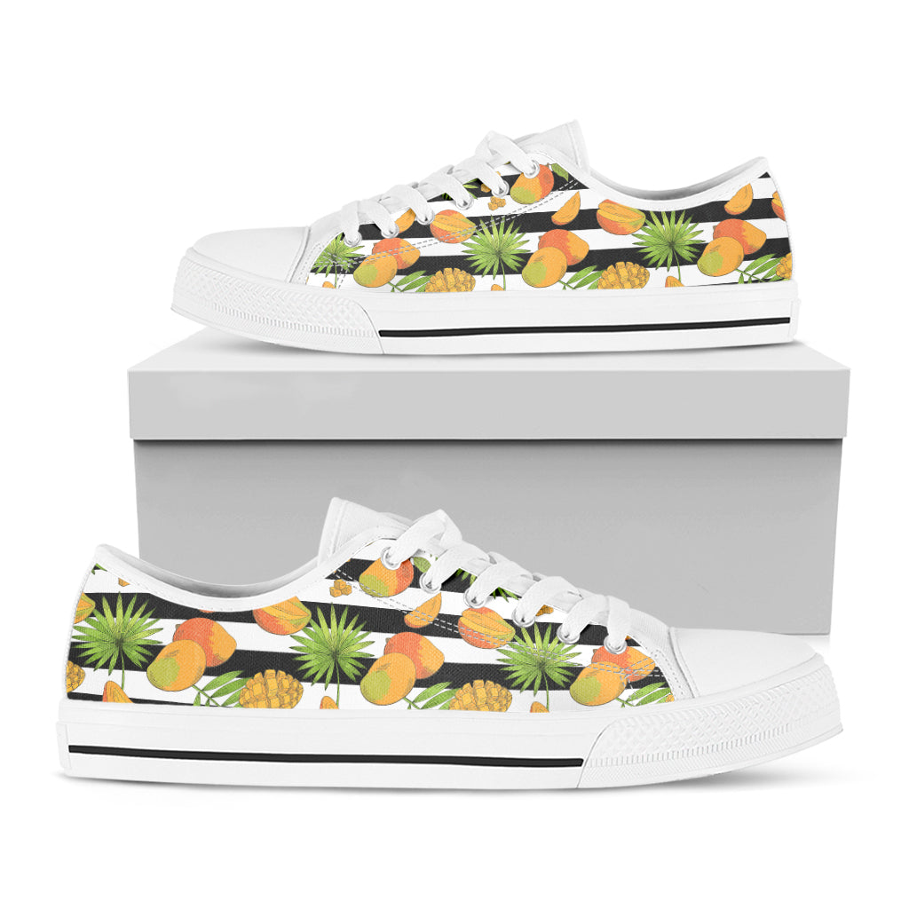 Mango Fruit Striped Pattern Print White Low Top Shoes