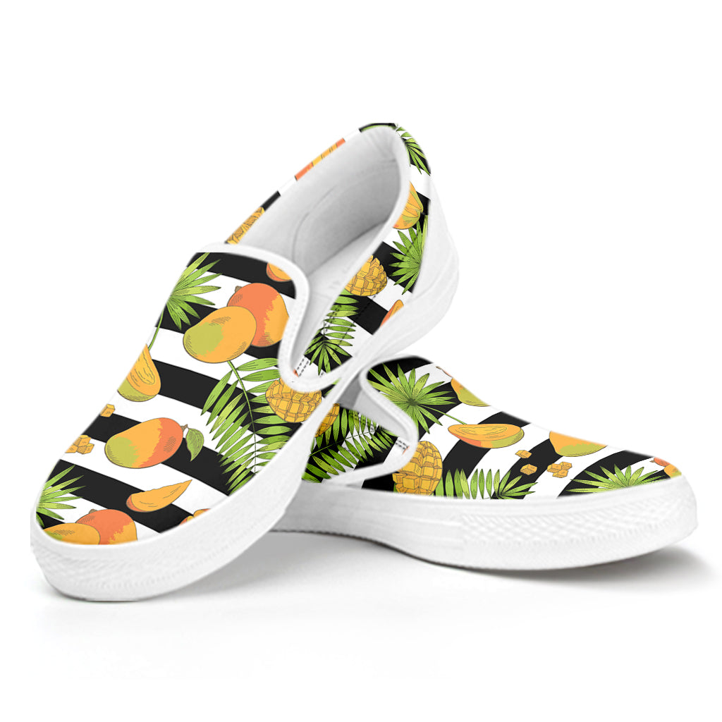 Mango Fruit Striped Pattern Print White Slip On Shoes